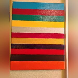 Modern Maximalist Bright Rainbow Stripe Art Multicolored Horizontal On Canvas